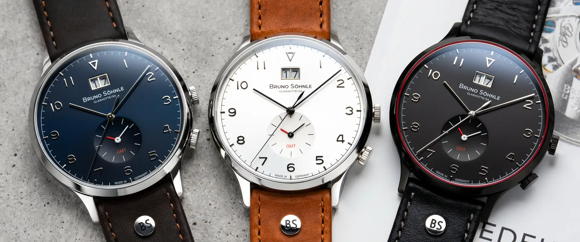 Brunello GMT Drei Farbvarianten Bruno Söhnle Glashütte