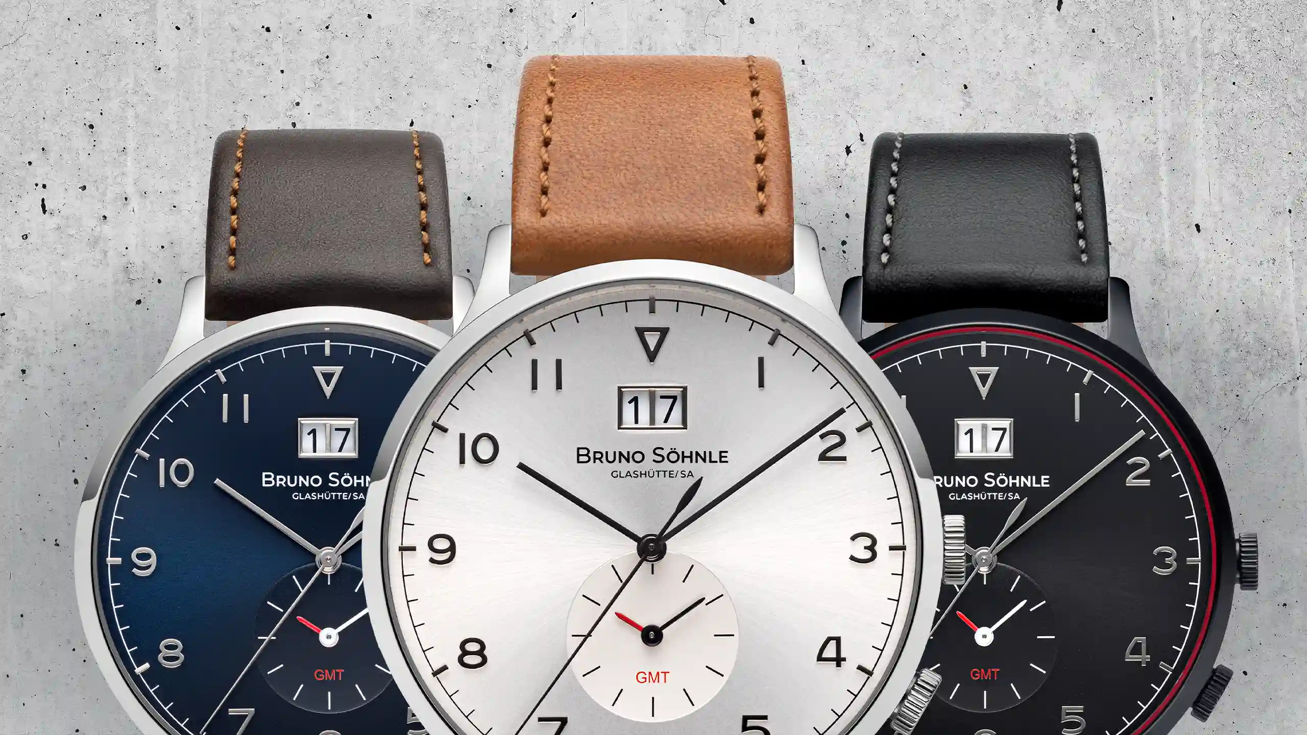Brunello GMT Drei Farbvarianten Lederband Bruno Söhnle Glashütte